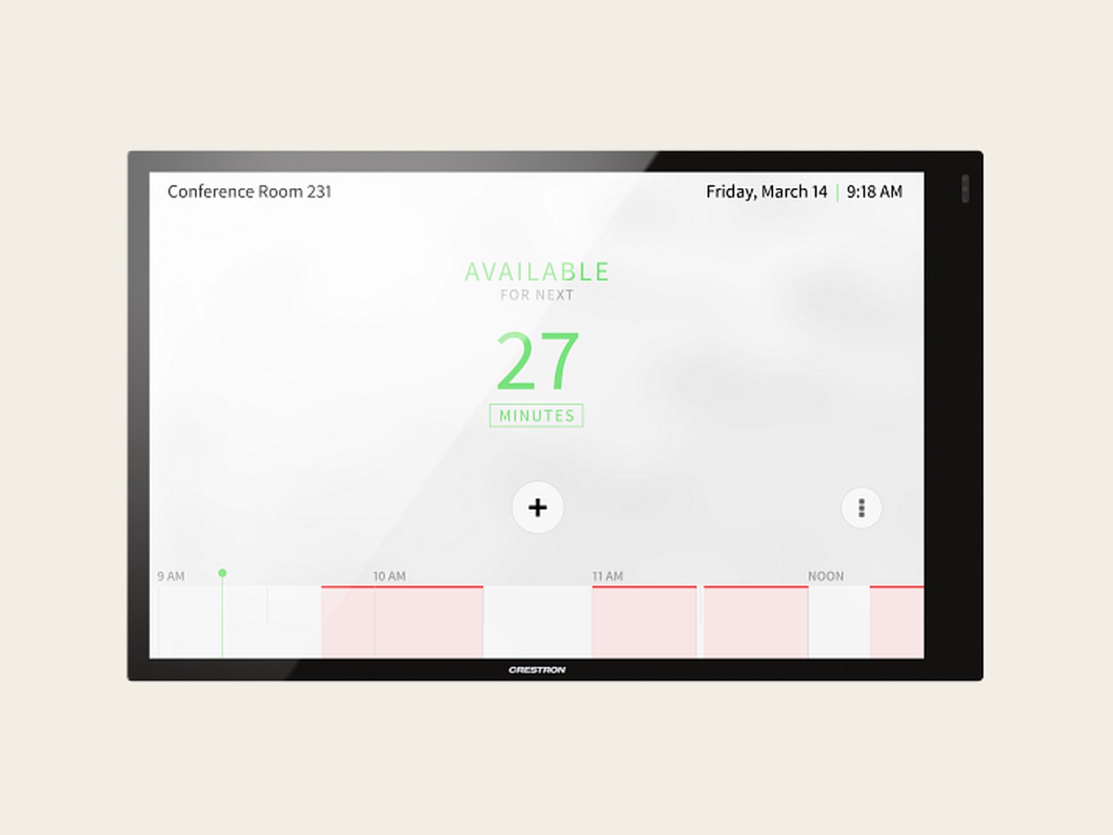 Crestron touch panel flush-mounted in walnut millwork